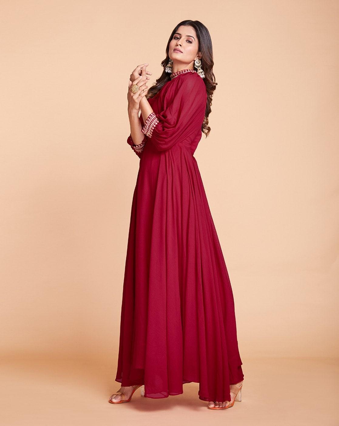 Red Color Georgette Gown with Add On Sleeves With Mastercard Cheap Pice