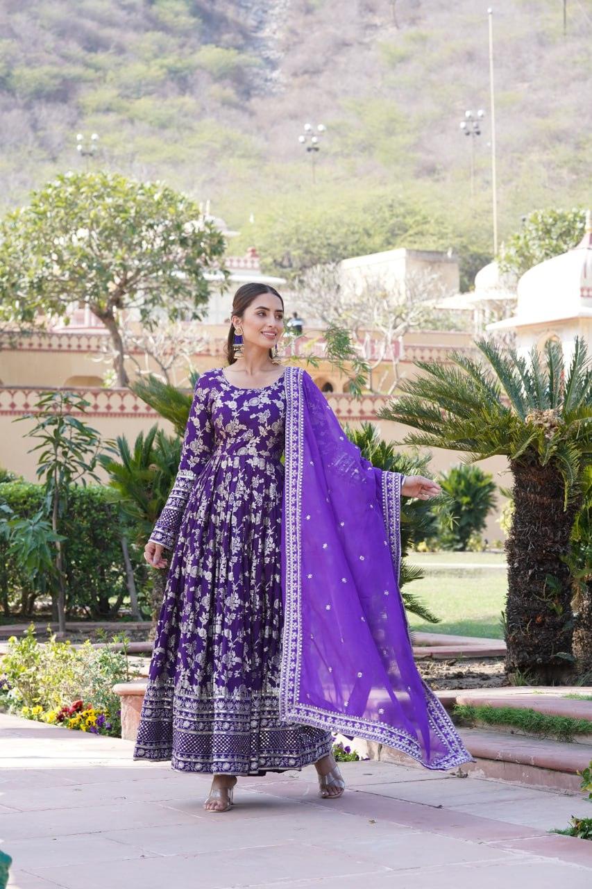 Stunning Viscous Jacquard Sequins Embroidered Worked Gown With Dupatta Clearance Store Sale Online