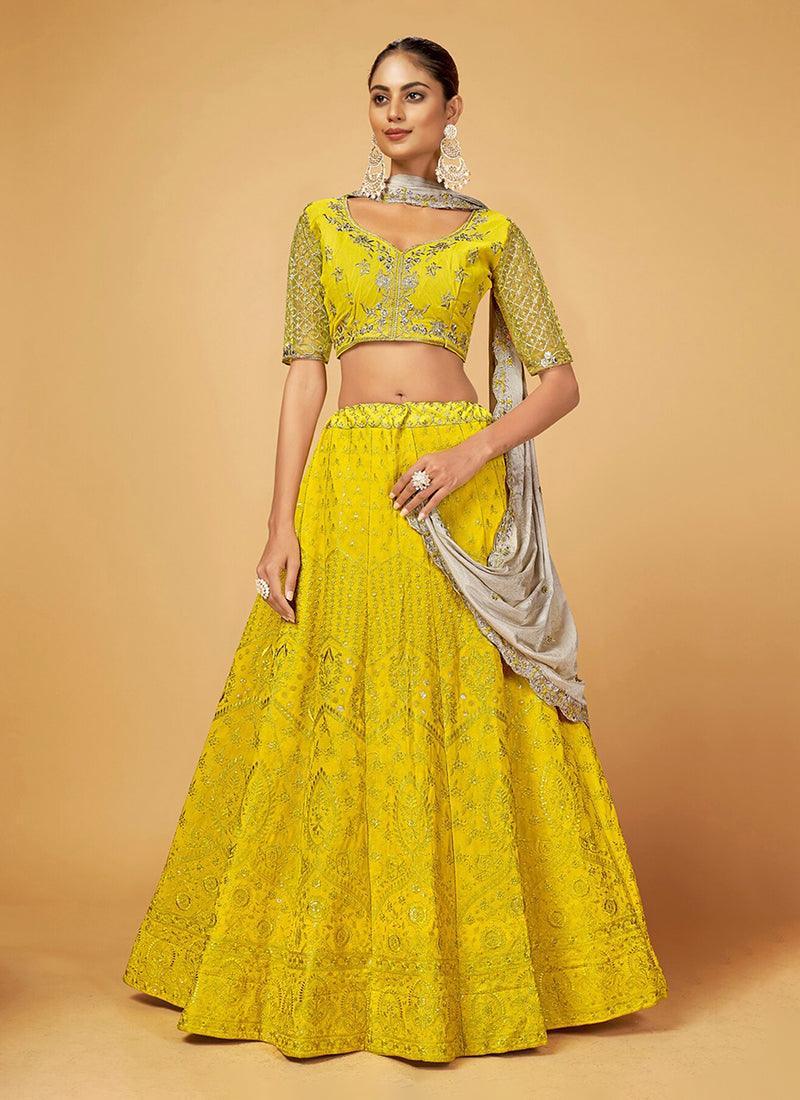 Lemon Yellow Color Georgette Base Thread Work Lehenga Choli Limited Edition Online