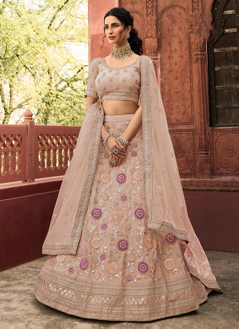 Mauve Pink Color Stone Work Organza Fabric A-Line Lehenga Cheapest Pice Online