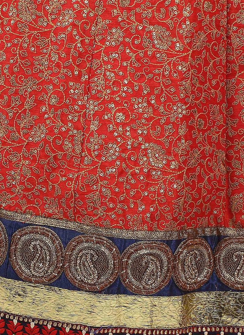 Coral Red Color Embroidered Lehenga Choli With Sleeveless Blouse Free Shipping Fashion Style