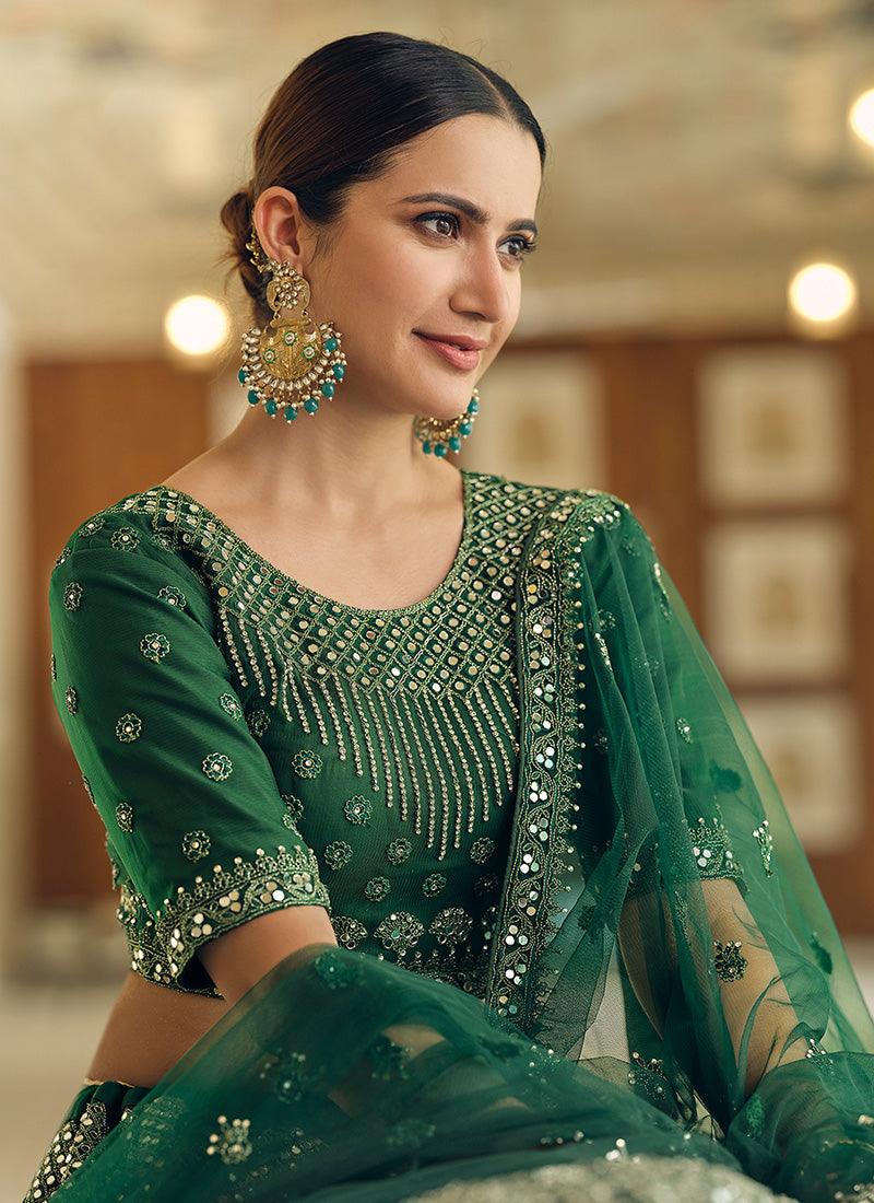 Green Soft Net Base Lehenga With Dori And Mirror Work Purchase Sale Online