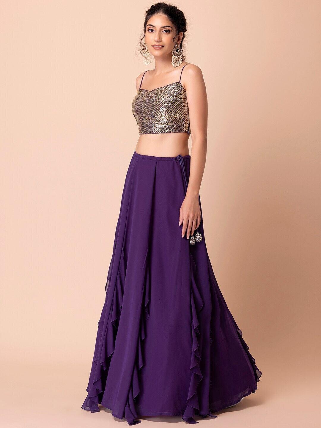 Purple Georgette Sequinned Flared lehenga choli Outlet Finishline