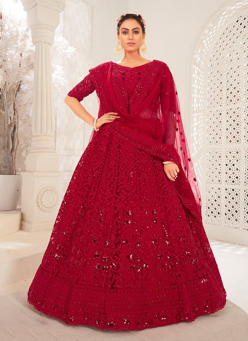 Red Color Soft Net Fabric Resham And Stone Work Lehenga Choli Outlet Affordable