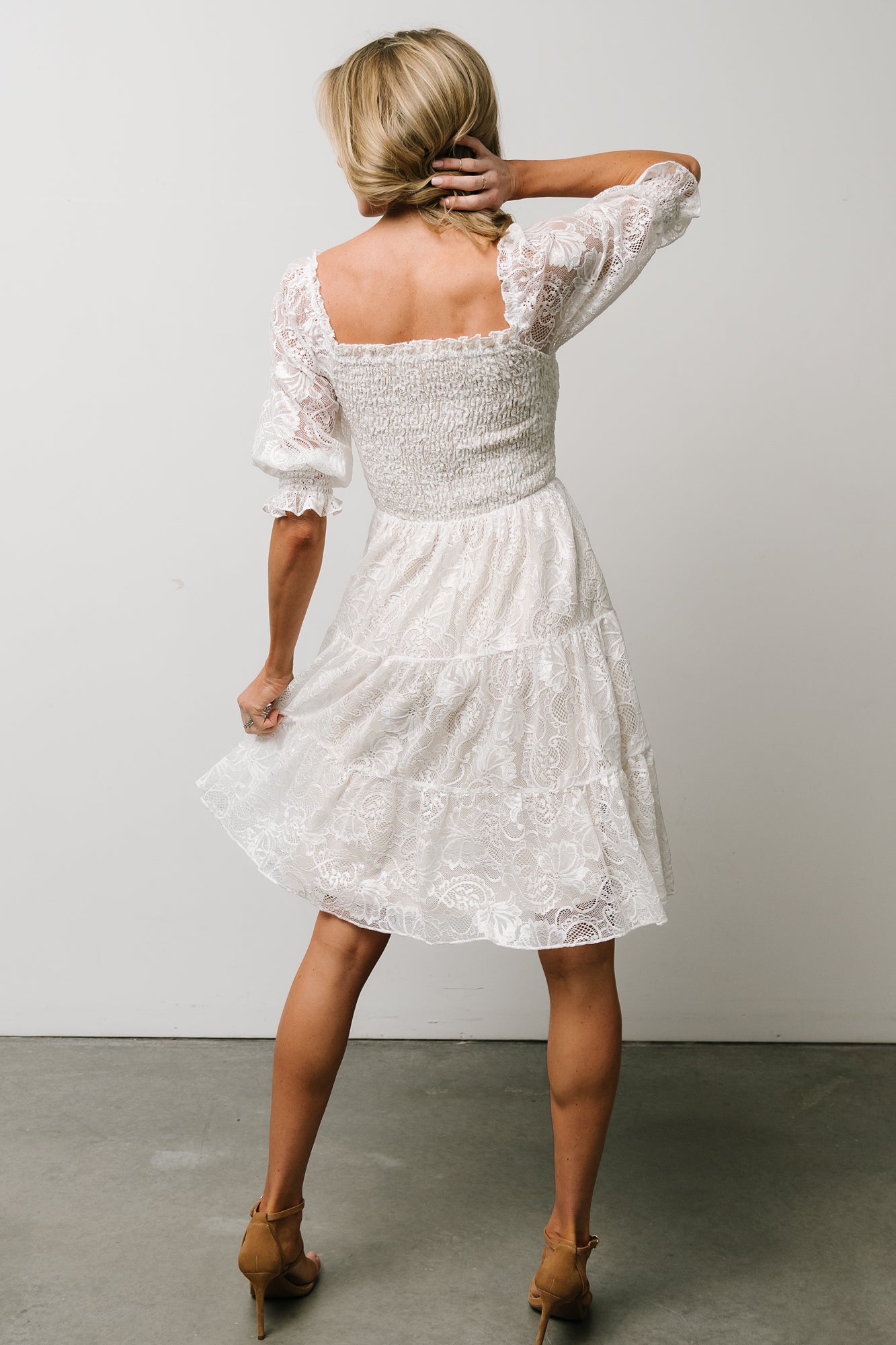 Tate Smocked Lace Short Dress | Off White Really Cheap