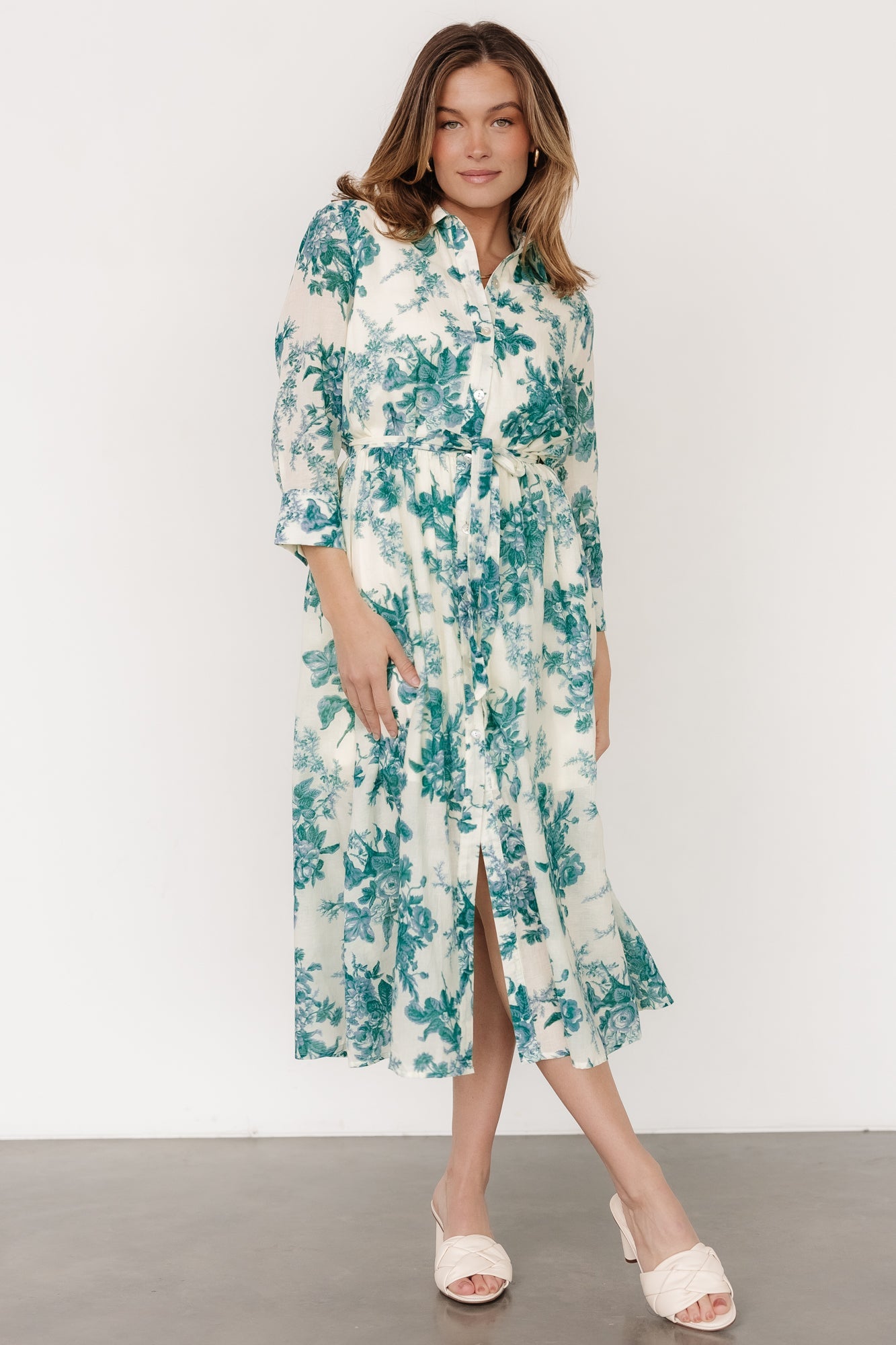 Eunice Button Midi Dress | Cream + Green Floral Free Shipping Discounts