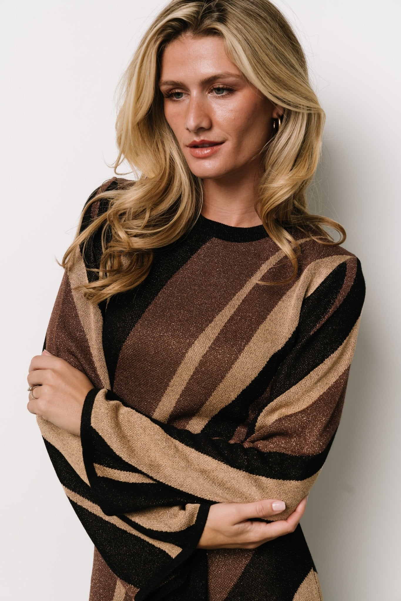 Leigh Sweater Dress | Brown Multi Print Clearance Genuine