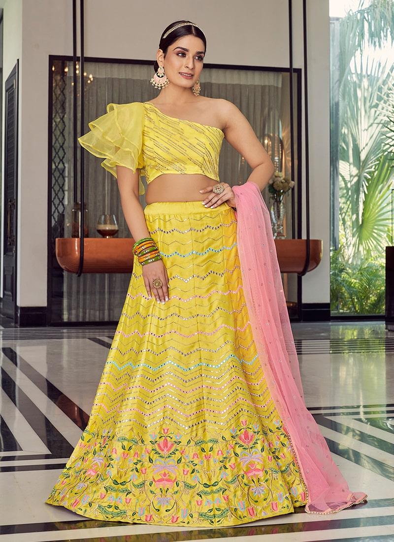 Yellow Color Art Silk Material Resham Work Lehenga Choli Free Shipping Outlet Store