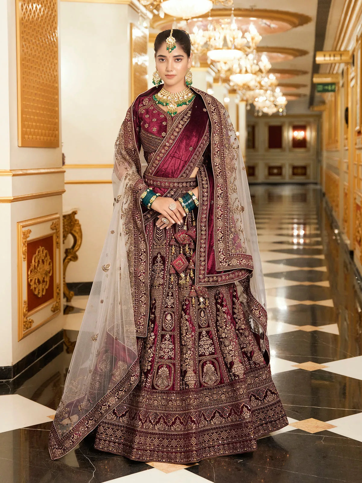 Stunning Lycra Velvet Codding Maroon Bridal Wear Lehenga Choli Outlet For Nice