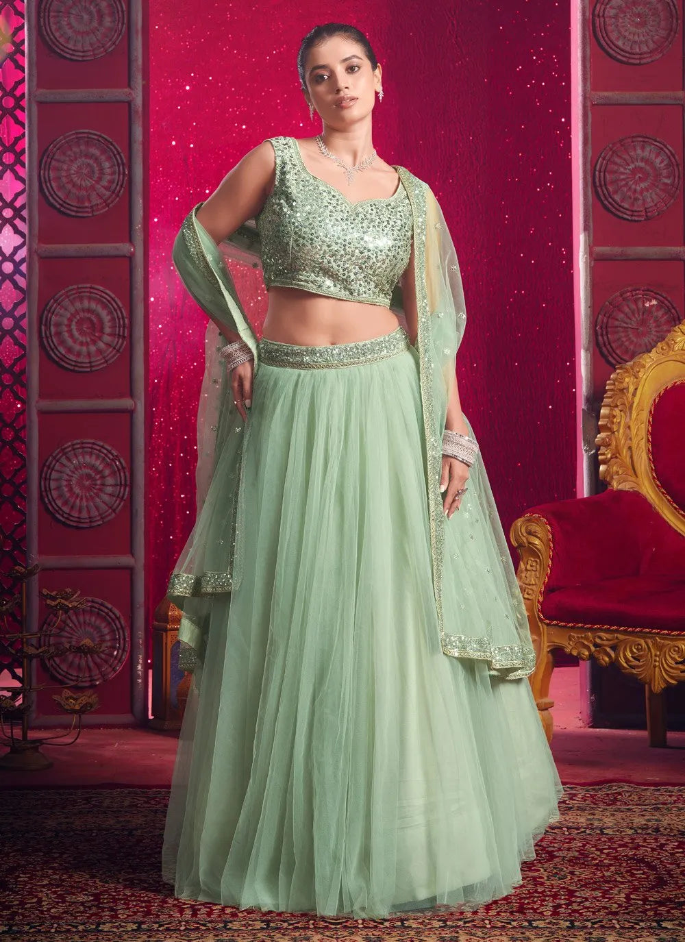 Light Pista Green Designer Classic Lehenga Choli 2025 Cheap Online