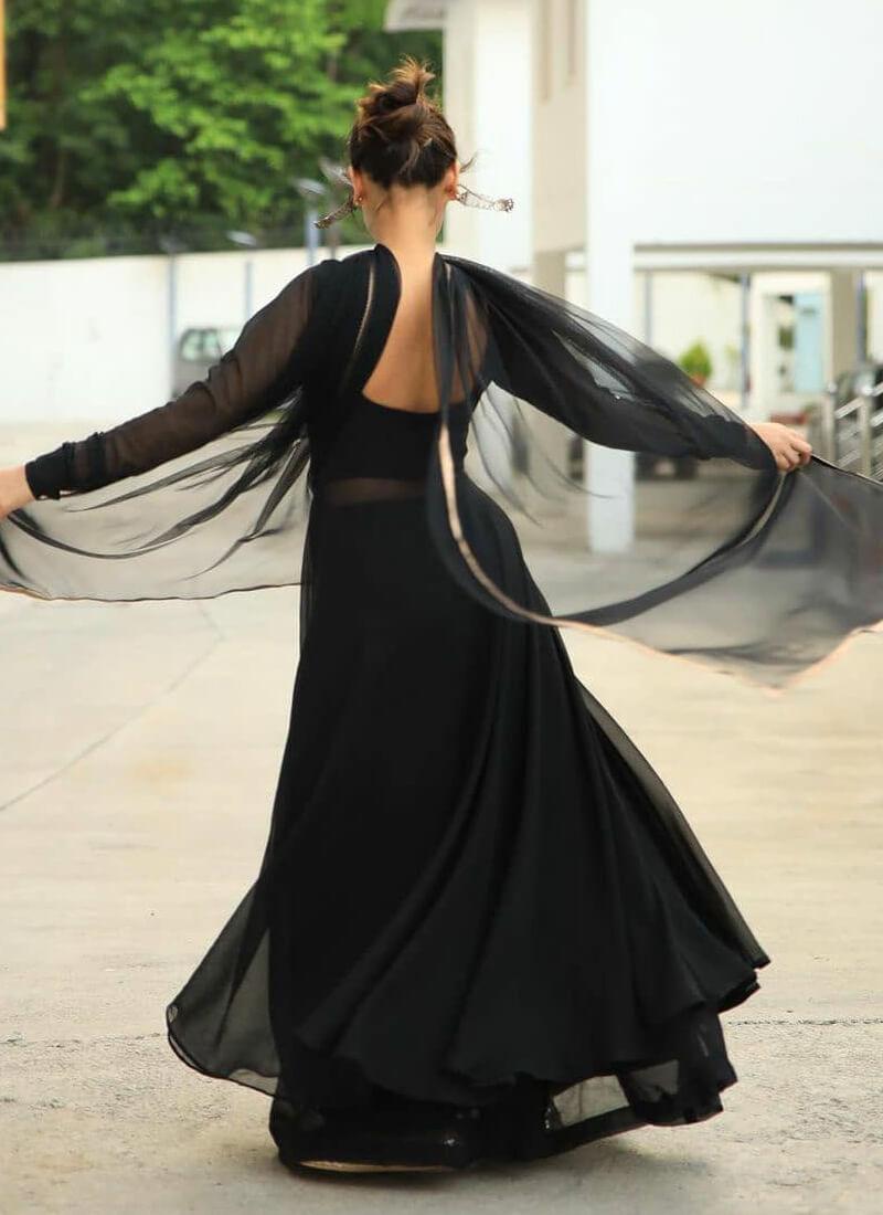 Trendy Look Black Color Georgette Base Long Top With palazzo Suit Cheap Sale Wiki