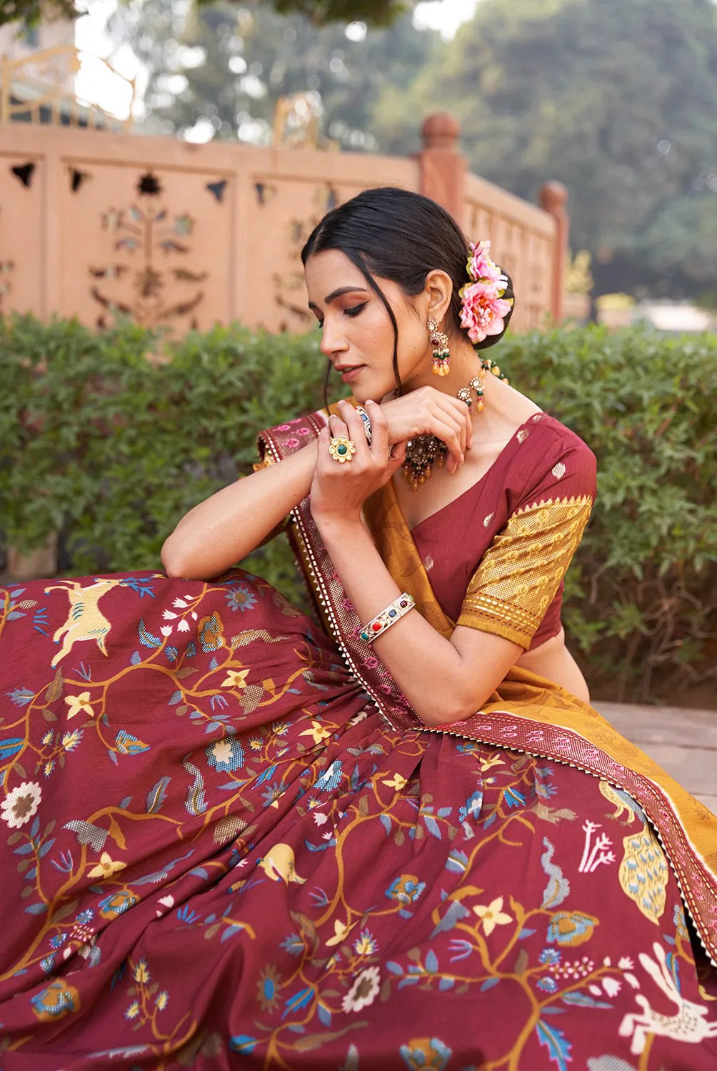 Lovely Maroon Tussar Silk Minakari Printed Lehenga Choli For Sale Free Shipping