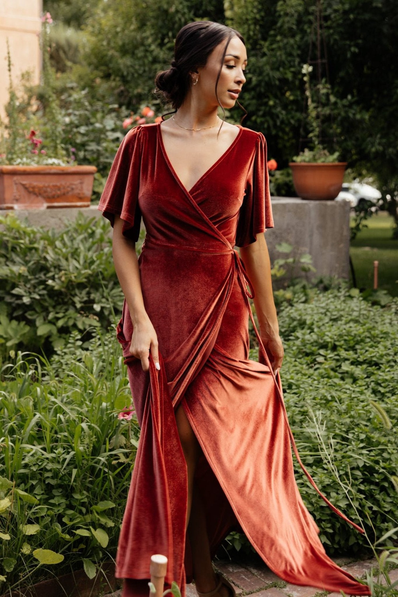 Meghan Velvet Wrap Maxi Dress | Terracotta Free Shipping Reliable