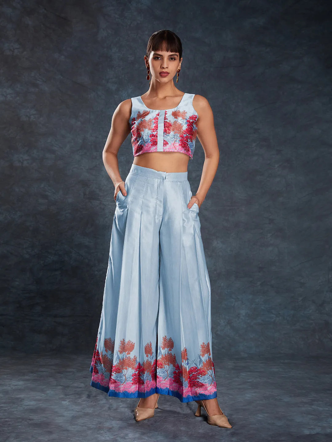 Designer Sky Blue Printed Co-Ord Set Real Sale Online