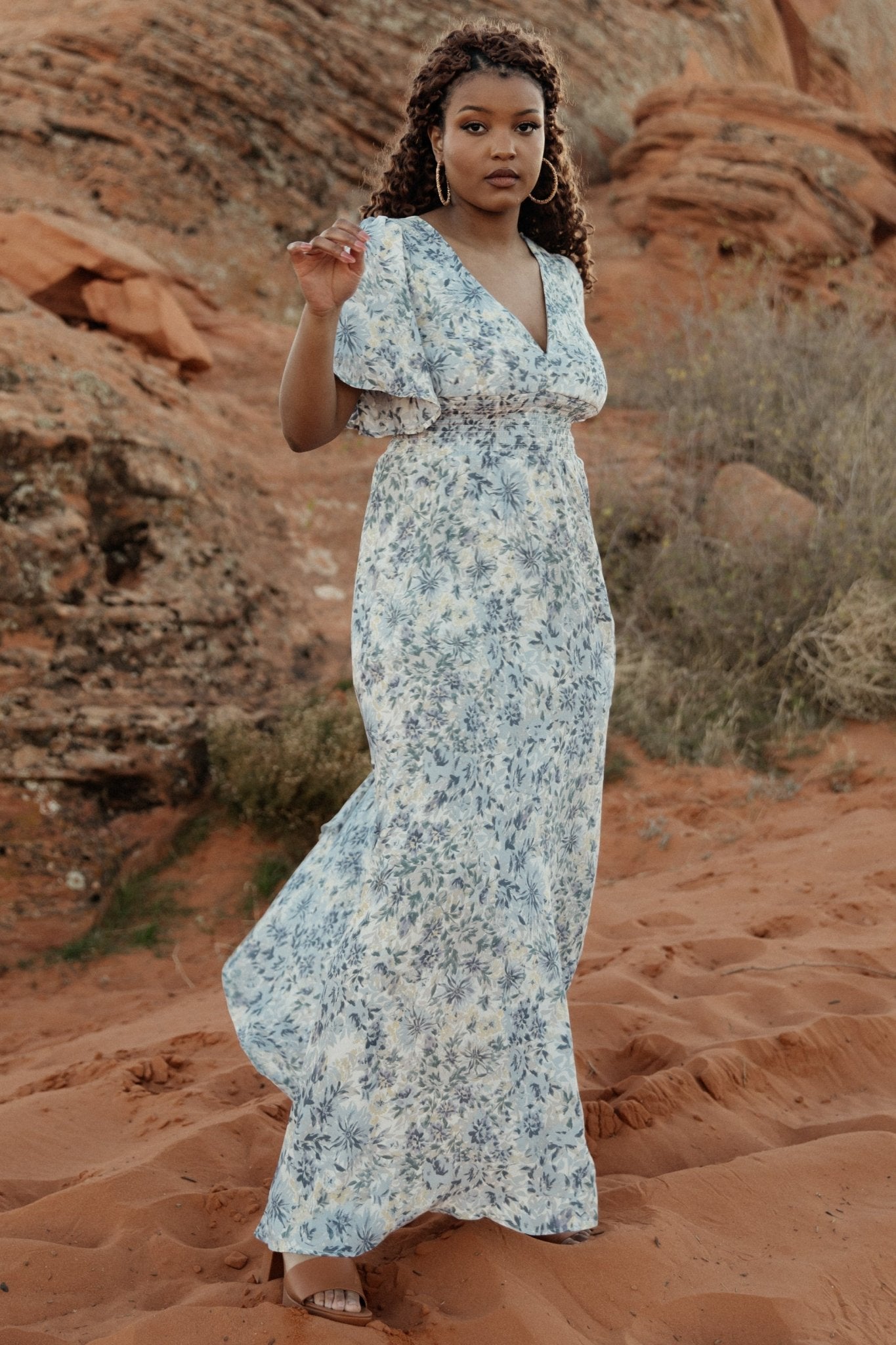 Verona Smocked Maxi Dress | White + Blue Print Latest Cheap Online