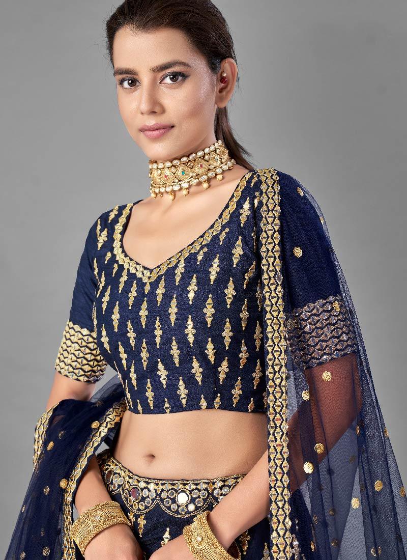 Eye-Catching Navy Blue Color Art Silk Base Lehenga Choli Shop Offer Cheap Pice