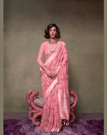 Pink color printed Office wear cotton saree Cheap Online Online