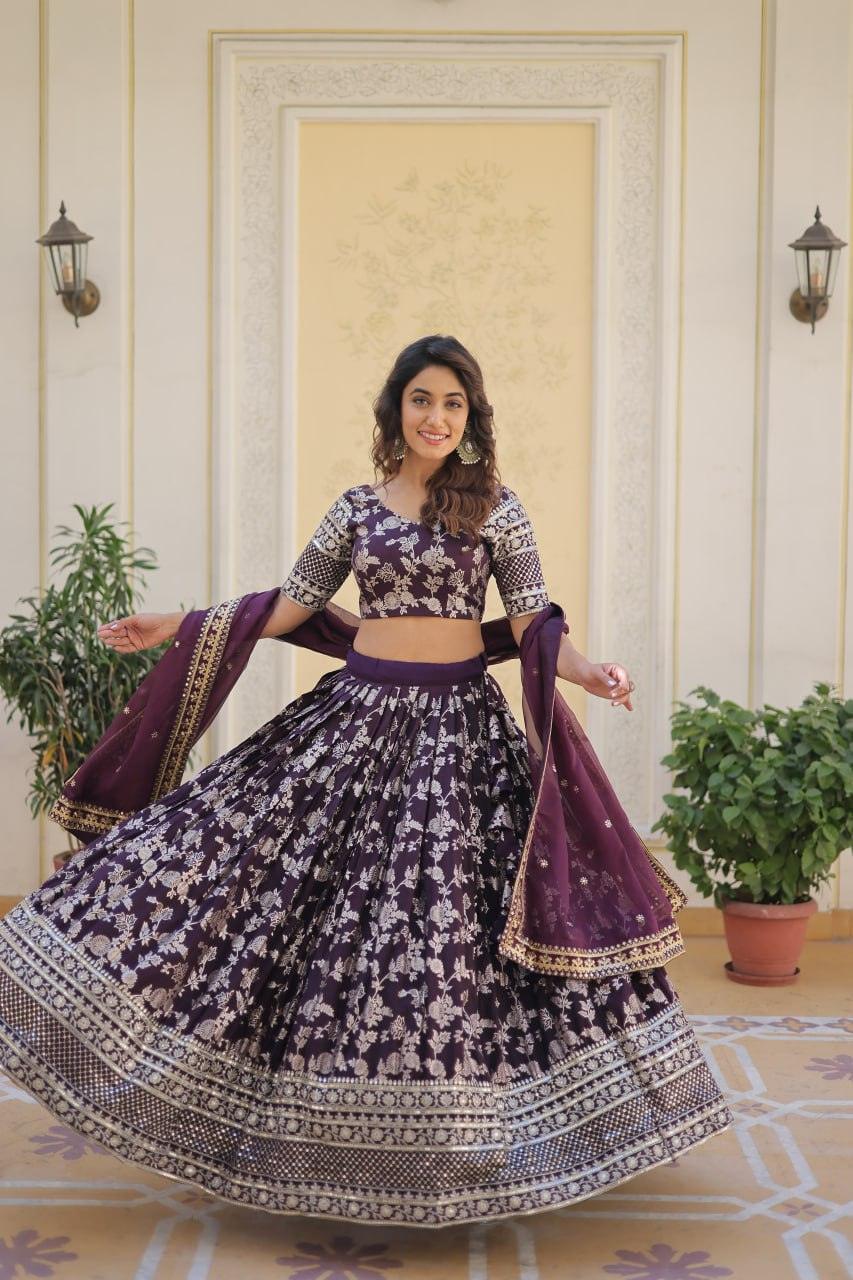 Marvelious Viscous Jacquard Sequins Embroidered Lehenga Choli Set Wholesale Pice For Sale