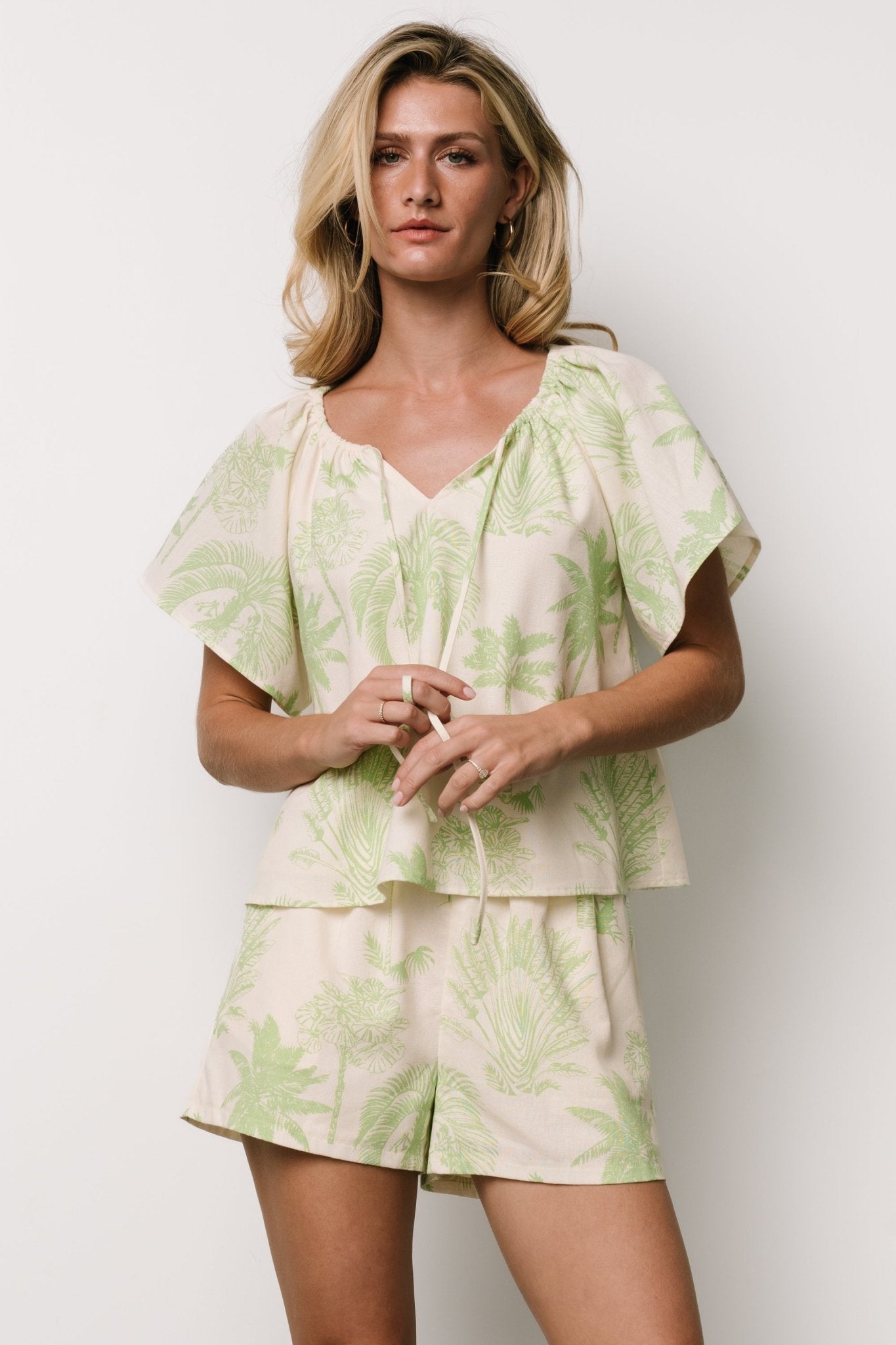 Carlina Set | Cream + Green Print Cheap Sale New Arrival