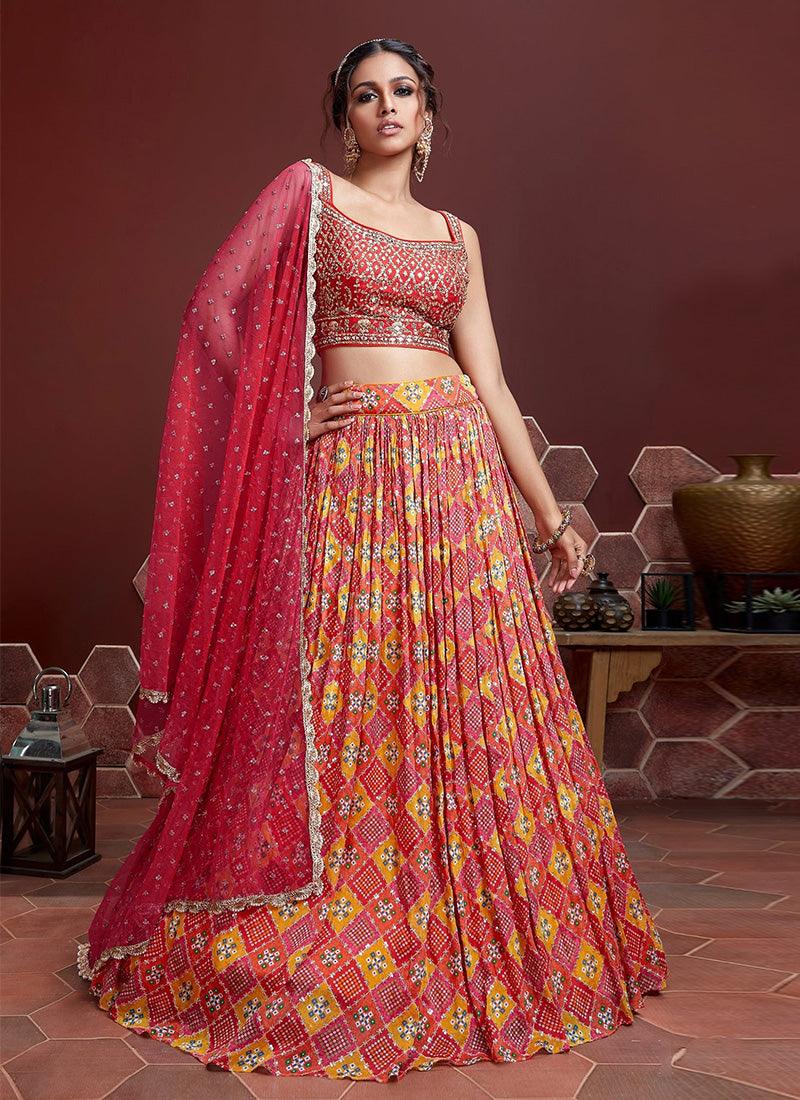 Red Pink Color Crushed Lehenga Choli Low Cost For Sale