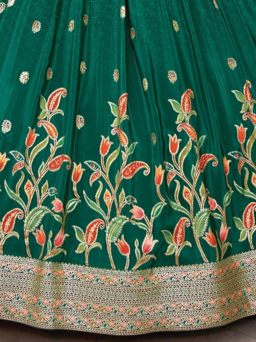 Stunning Green Zari Weaving Silk Designer Lehenga Choli Set Fashionable Sale Online