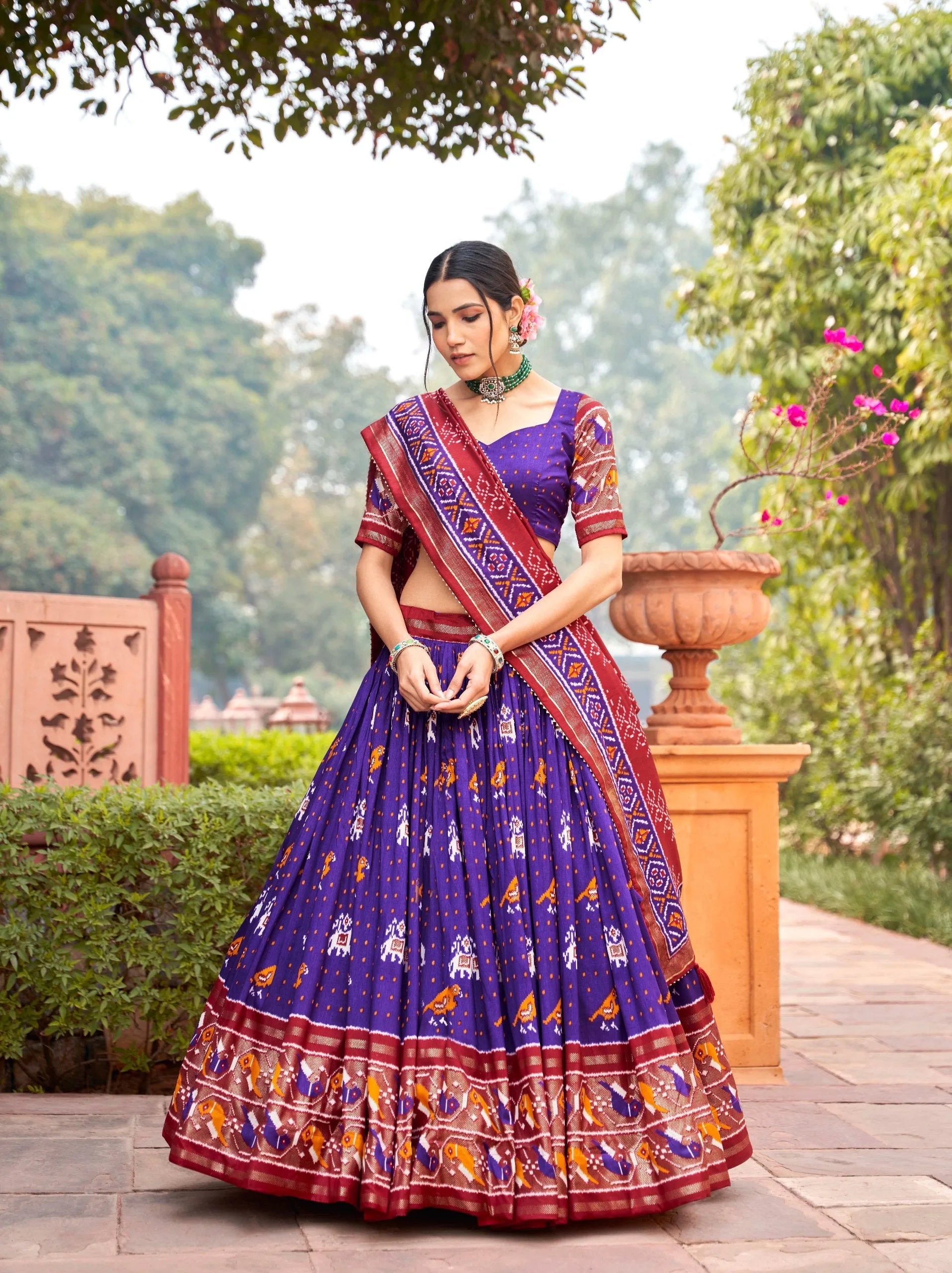 Amazing Purple Colored Tussar Silk Patola Printed Lehenga Choli Buy Sale Online