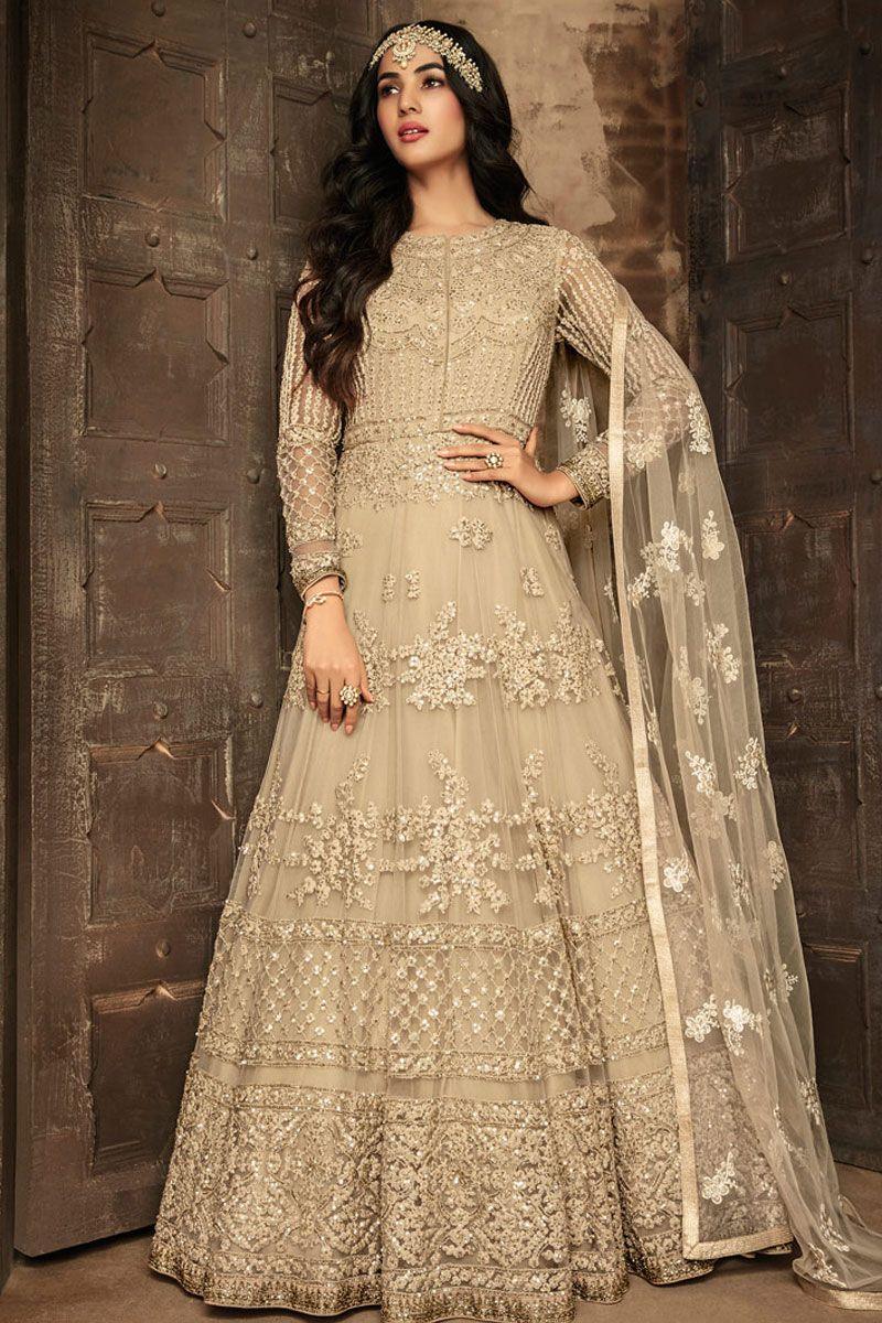 Beige Color With Soft Net Base Gown Cheapest For Sale