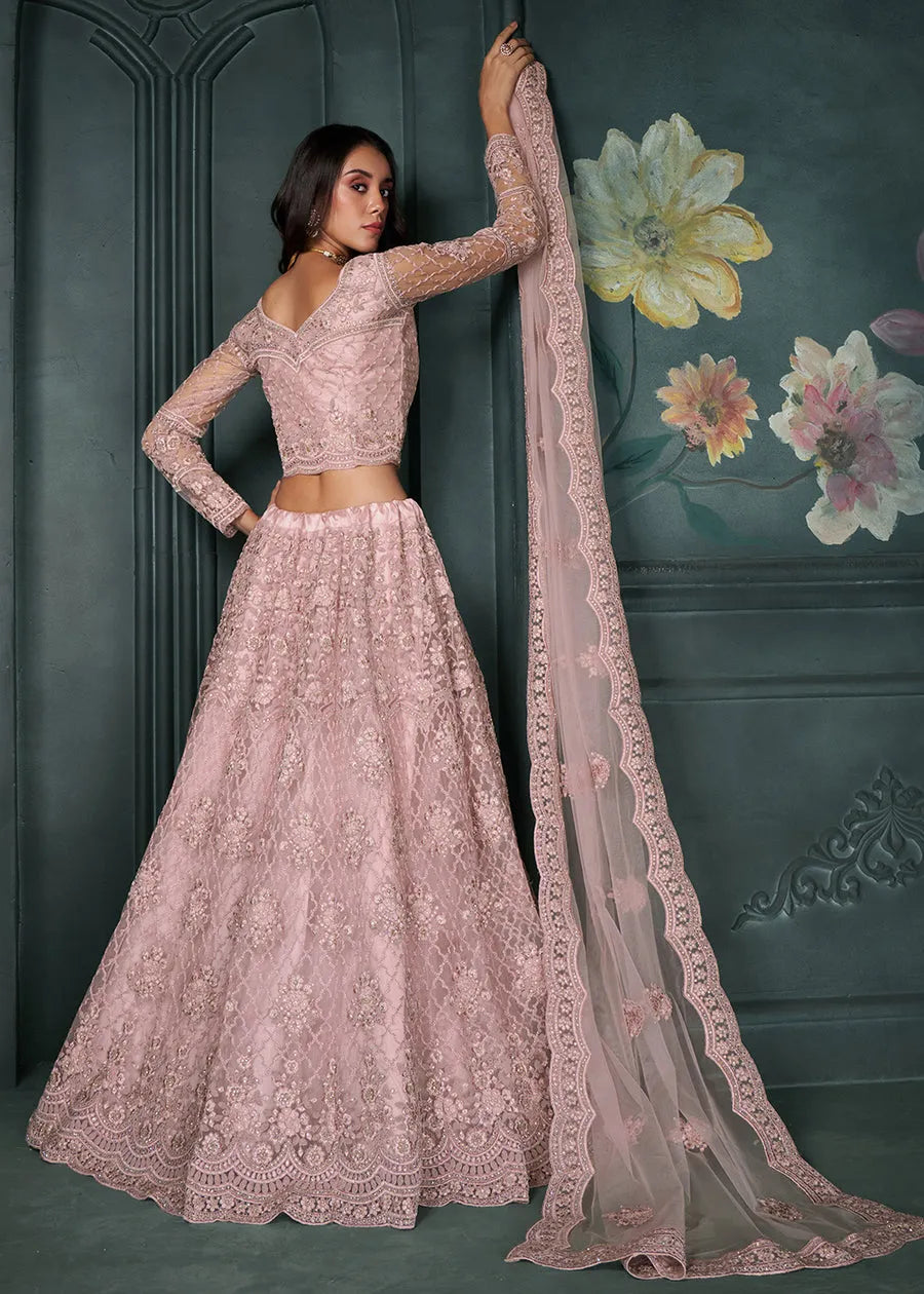 Designer Dusty Pink Beautifully Embroidered Bridal  Lehenga Choli Outlet Amazing Pice