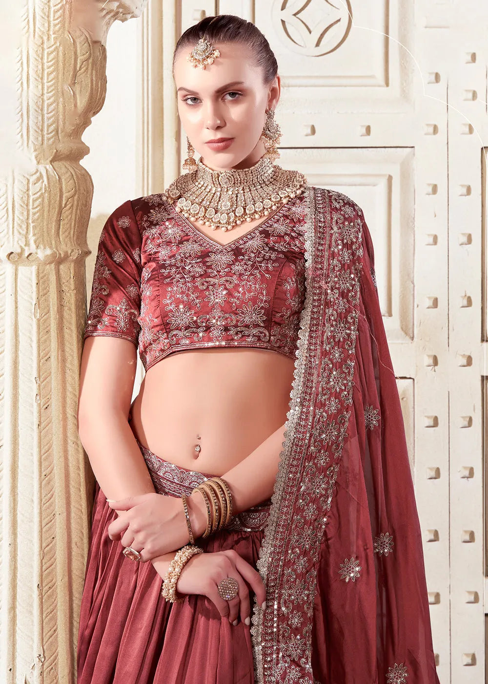 Enchanting and Designer Rusty Brown Wedding Style Lehenga Choli Sale New Styles