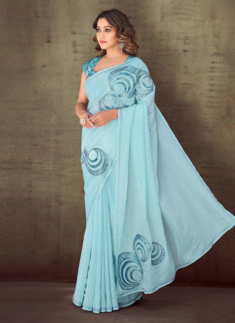 Sky Blue Classic Saree With Tie Dye Blouse Sale 2025 Unisex