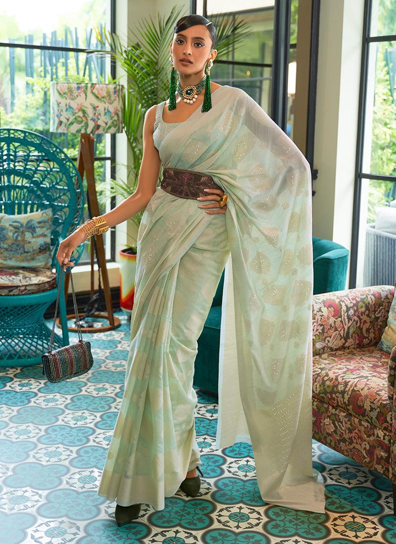 Sleeveless Blouse With Sea Green Saree Best Place For Sale