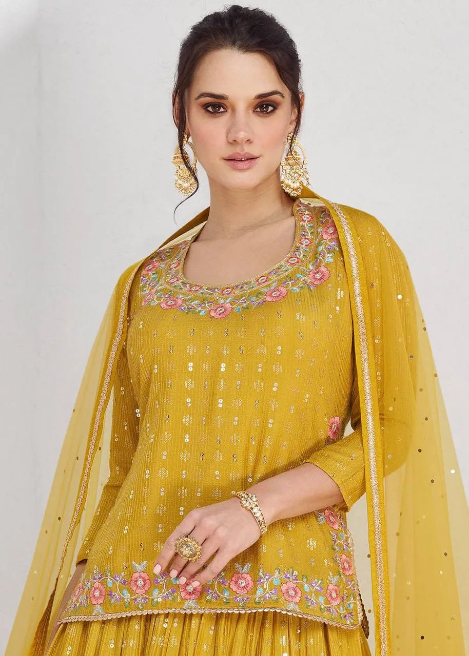 Exquisite Yellow Chinon Embroidered Lehenga Choli Outlet Exclusive