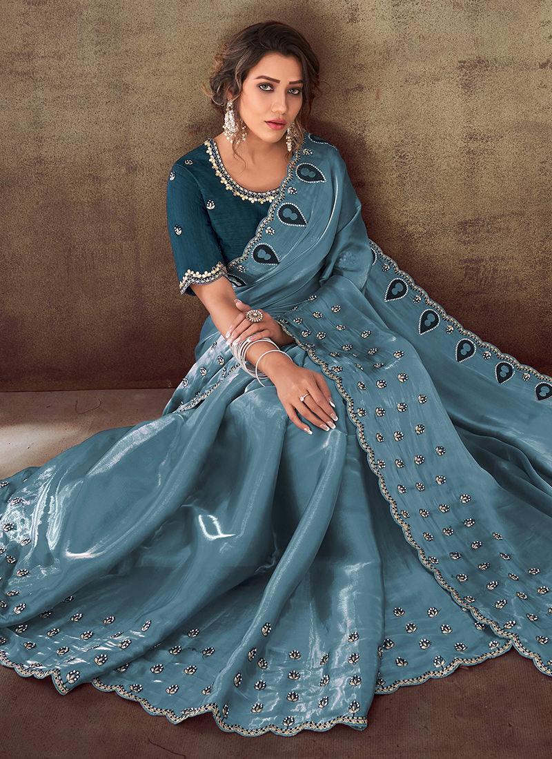 Teal Green Stone Work Classic Saree Free Shipping Outlet Locations