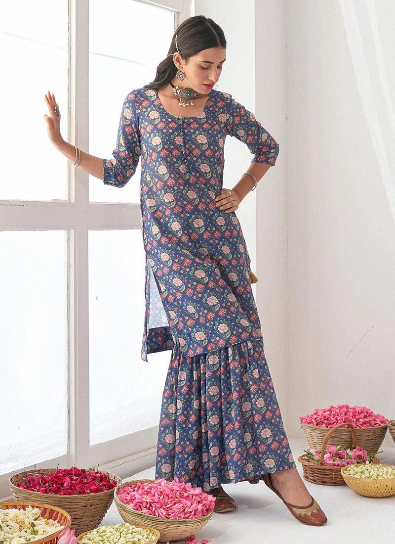 Digital Printed Pakistani Blue Sharara Quality Original