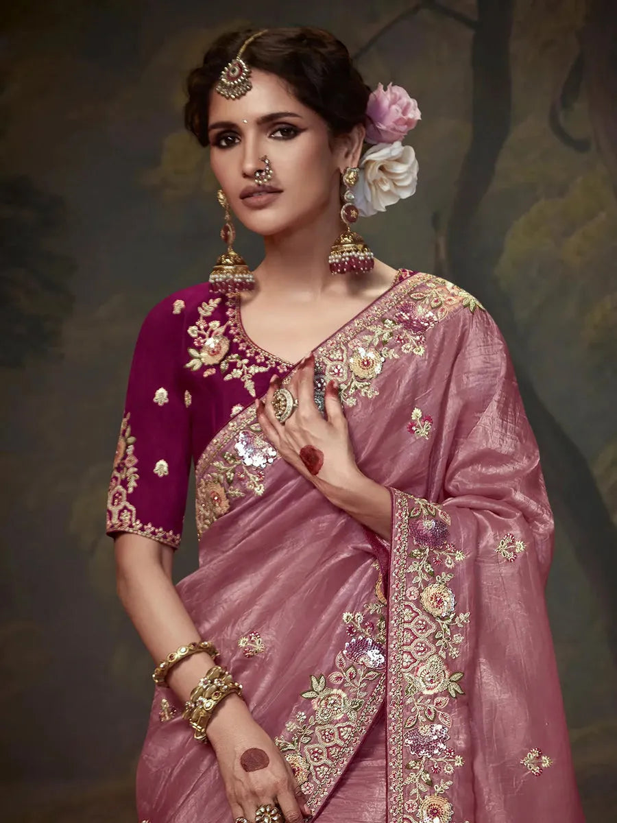 Elegant Rose Gold Embroidered Fancy Saree Buy Cheap Official Site