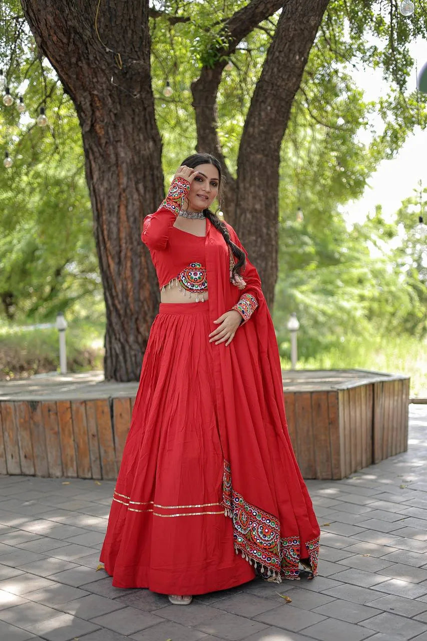 Red Rayon Gota Patti Worked Navratri Wear Lehenga Choli Set Cheap Visit