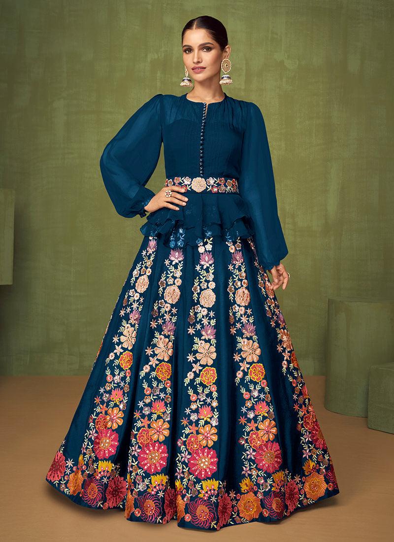 Juliet Sleeves Navy Blue Long Top Ghagra Discount 2025 New