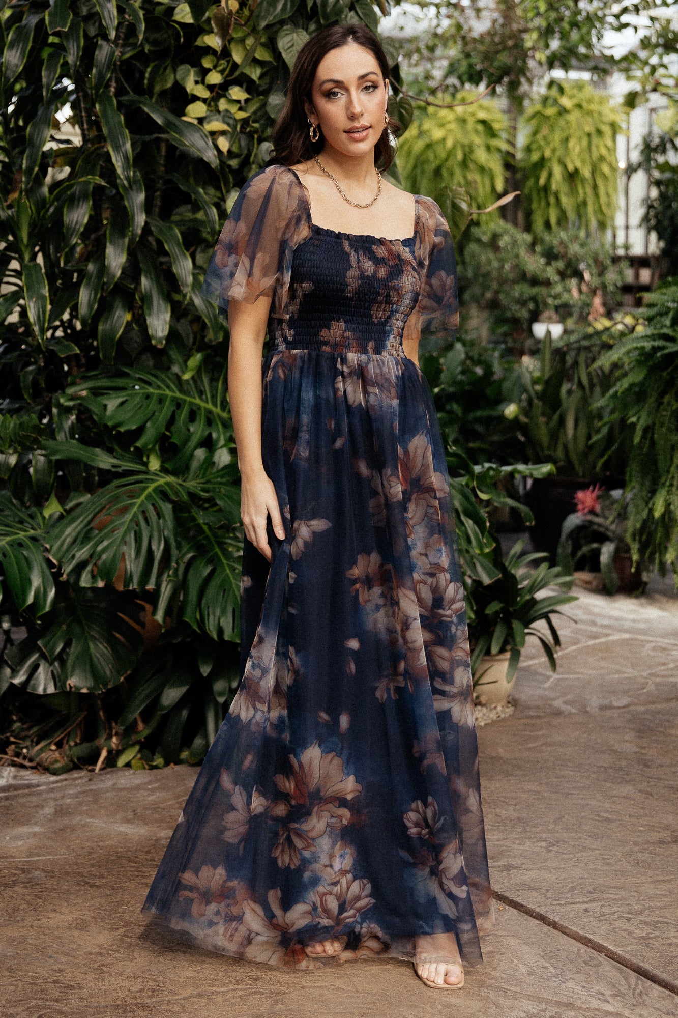 Cassandra Tulle Maxi Dress | Dark Blue Floral Discount Low Cost