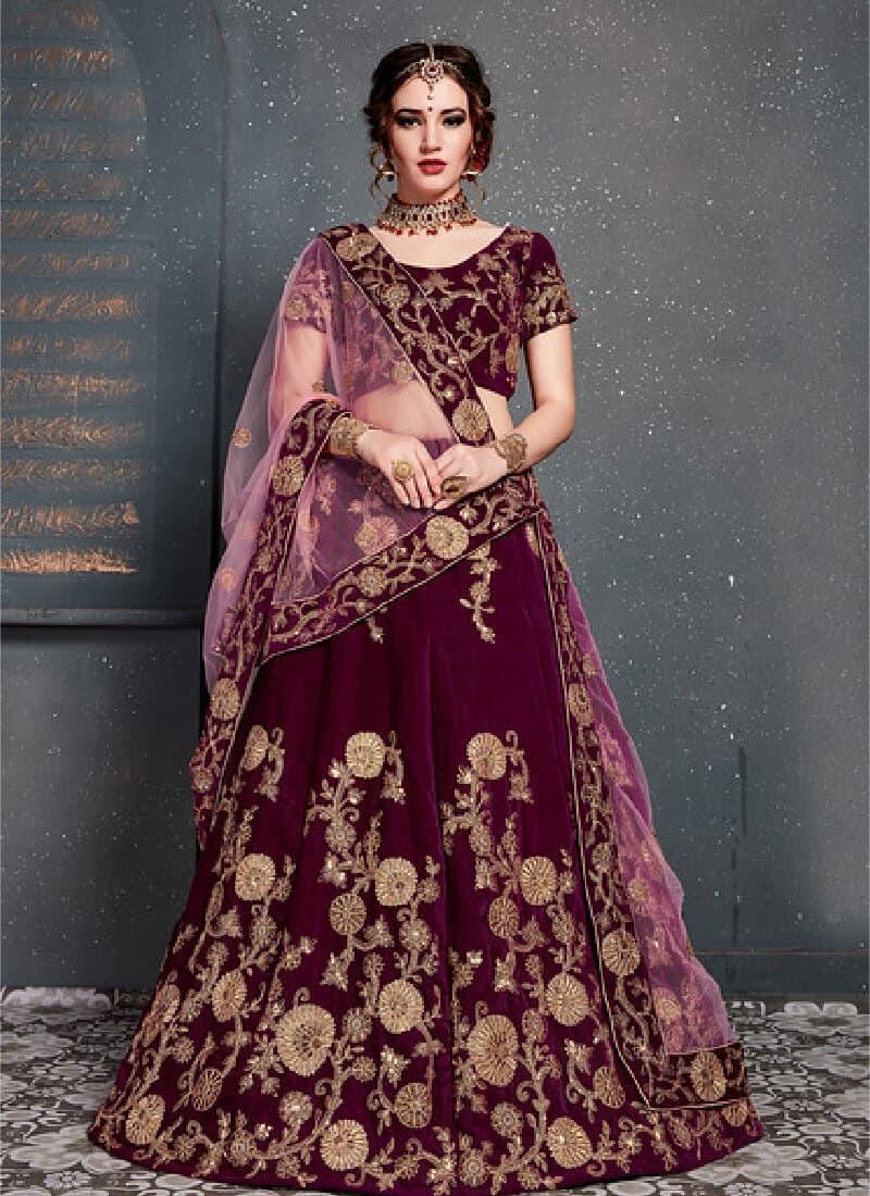 Considerate Wine Color With Velvet Base Lehenga Choli Cheap Sale 2025 Newest