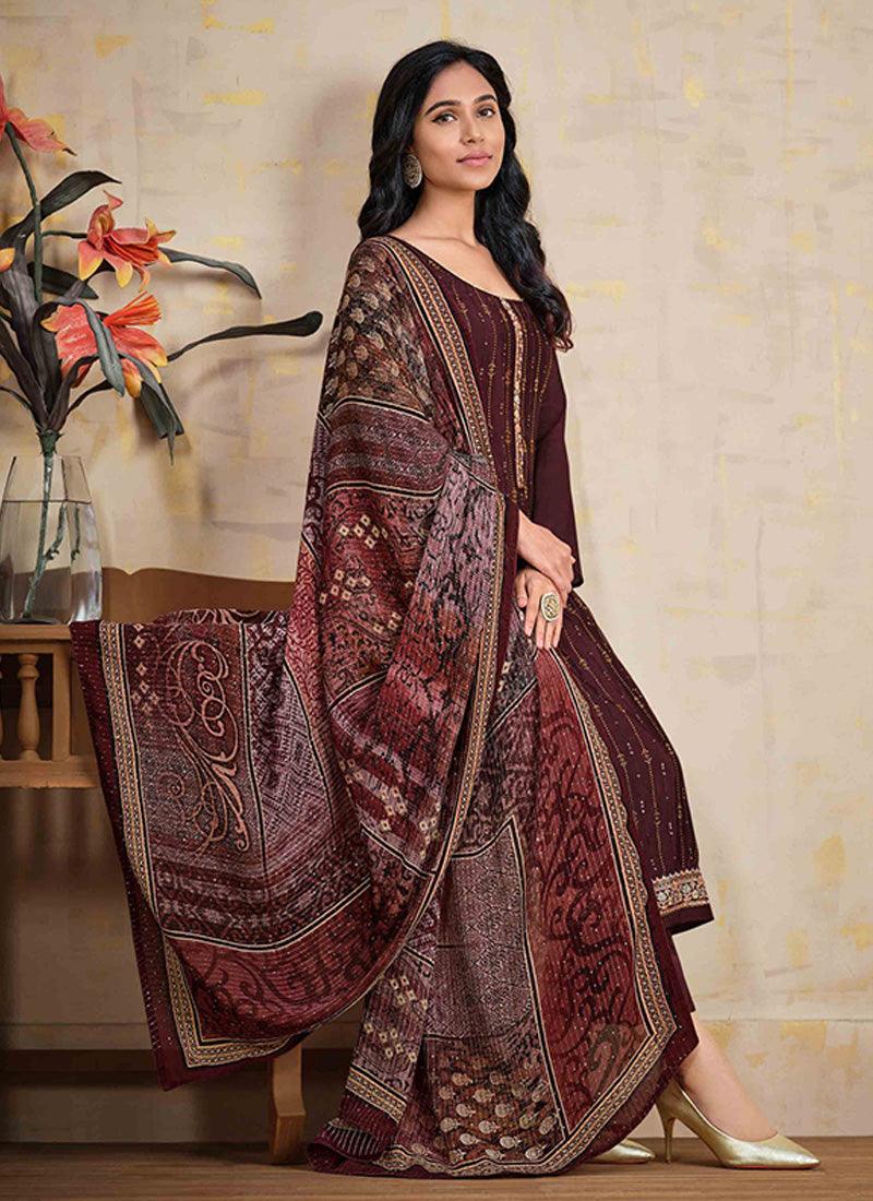 Maroon Color Chinnon Base Salwar Suit With Swarovski Work Cheap Sale Geniue Stockist