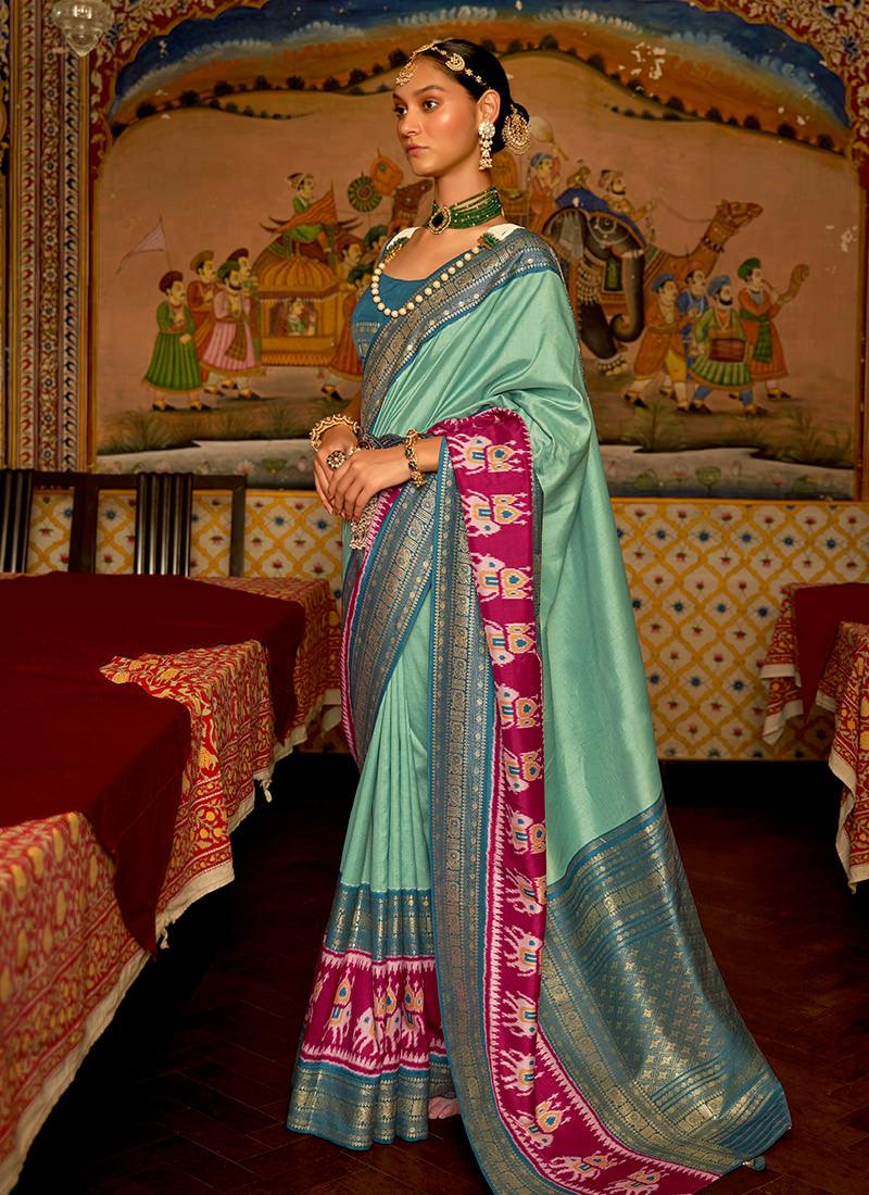 Smooth Silk Fabric Sea Green Patola Saree Sale Explore