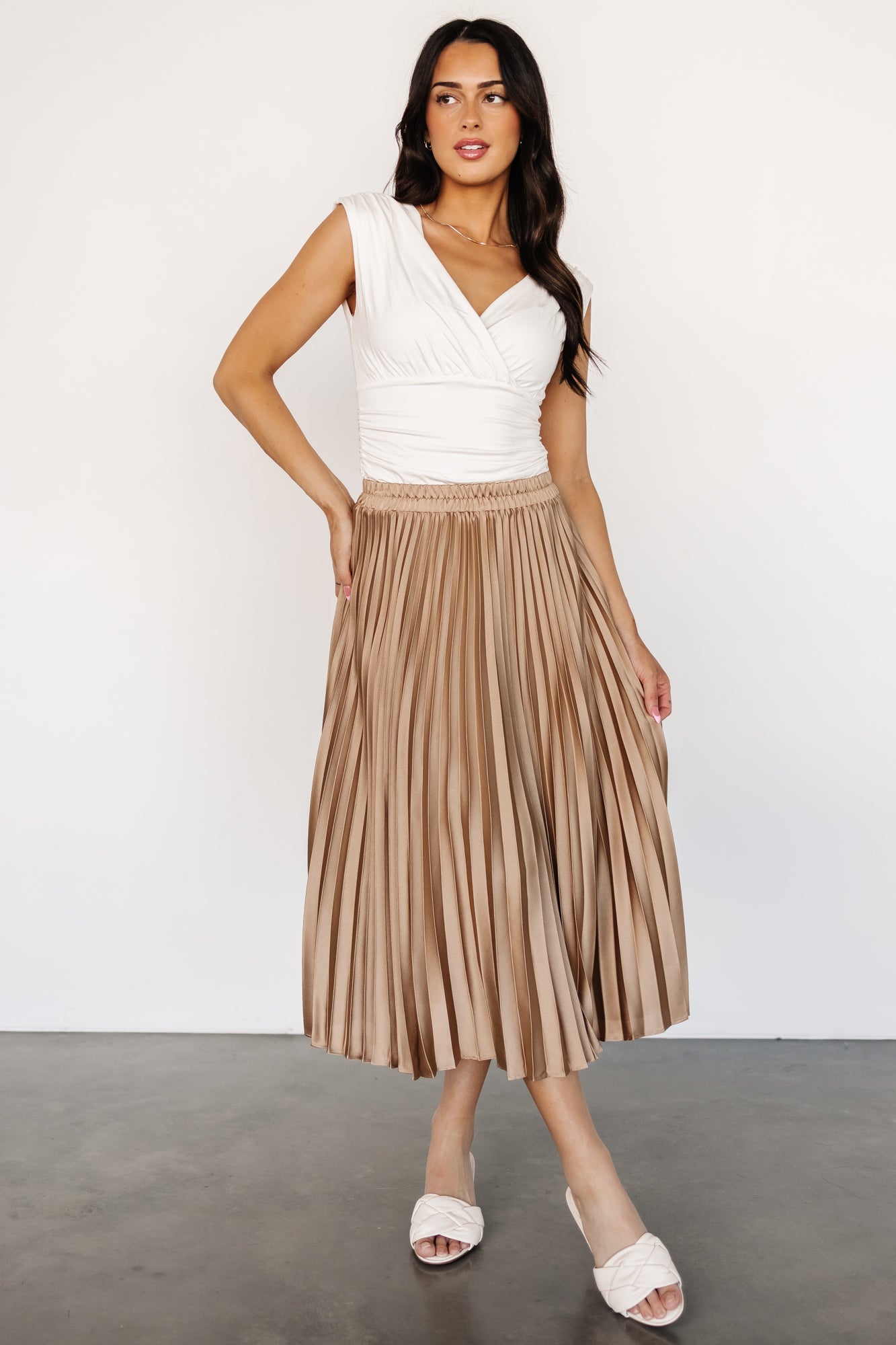 Demetria Pleated Midi Skirt | Light Bronze Cheap Pice Free Shipping