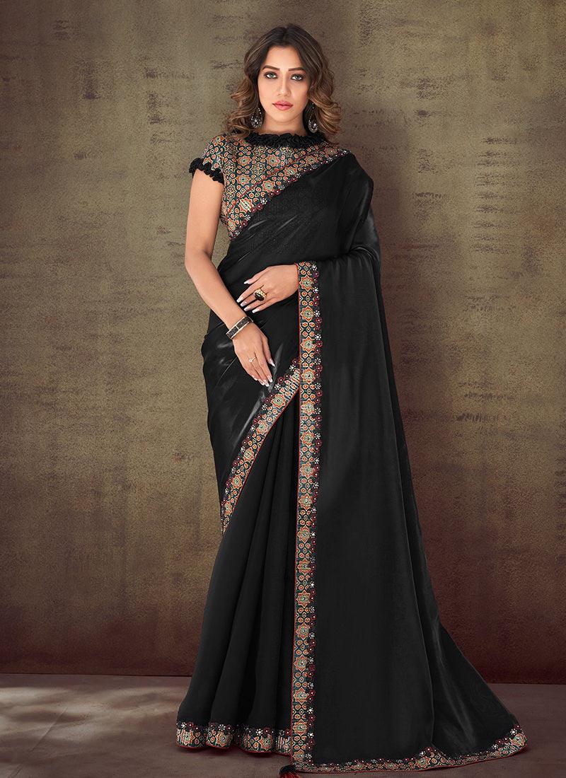 Black Solid Saree With Printed Blouse From China Free Shipping Low Pice