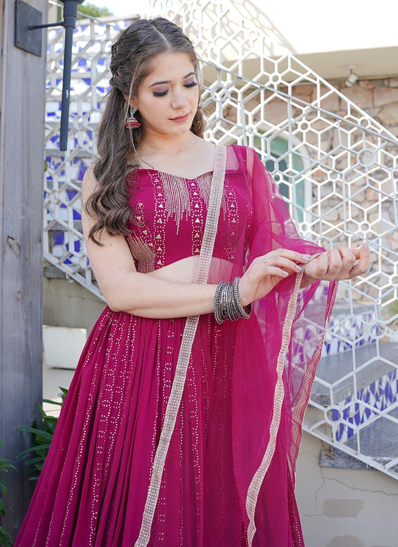 Rani Pink Color Mukaish Work Chaniya Choli With Mastercard