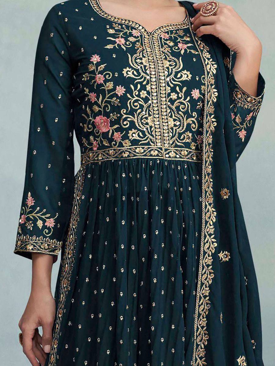 Fabulous Forest Green Faux Georgette Embroidered Palazzo Suit Sale 2025