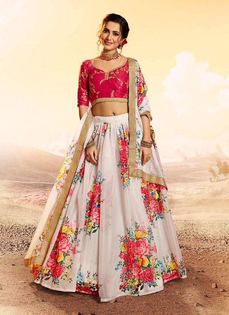 White-Pink Sequined Organza Lehenga Choli Clearance For Nice