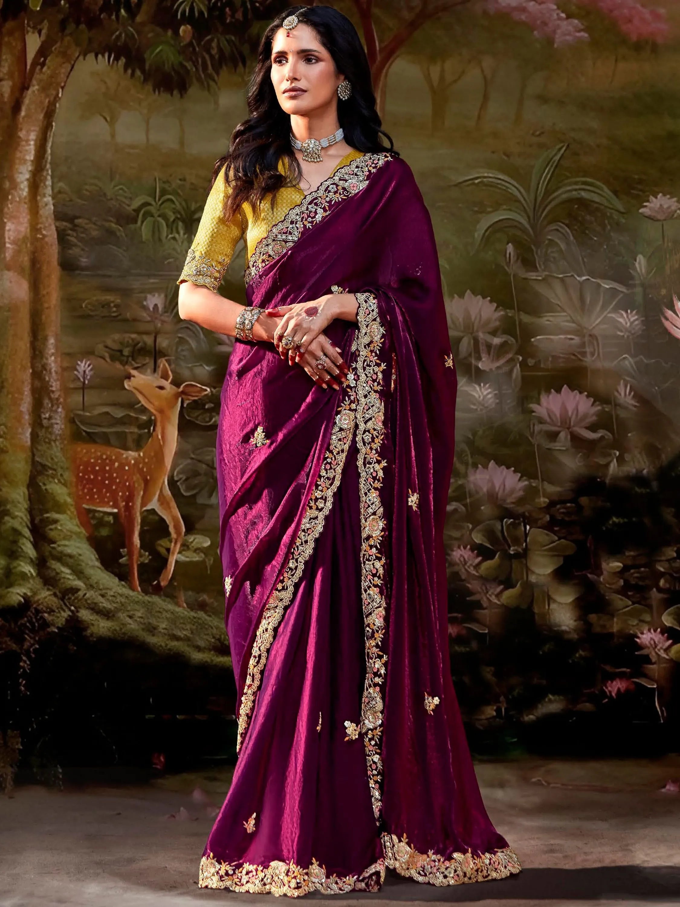 Wonderful Wine Pure Organza Sequins Embroidered Saree Buy Cheap Nicekicks