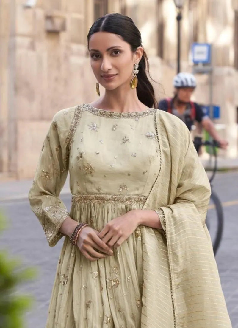 Stunning Cream Heavy Embroidered Pure Shimar Sharara Suit Shop For Sale