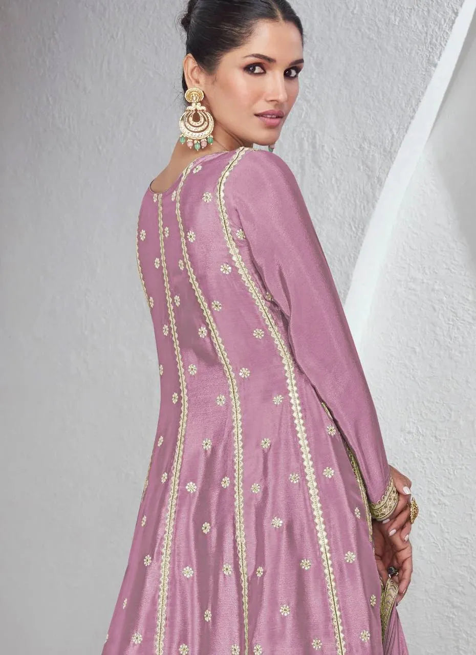 Glowing Mauve Festive Wear Embroidered Chinon Sharara Suit Buy Cheap 2025