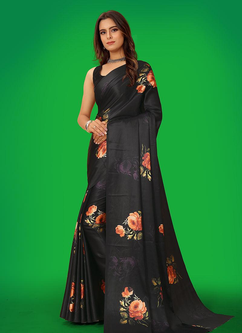 Black Color Sleeveless Silk Saree Pictures Cheap Online